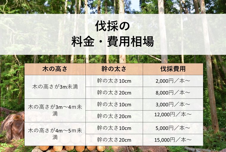 伐採の料金費用相場の説明図